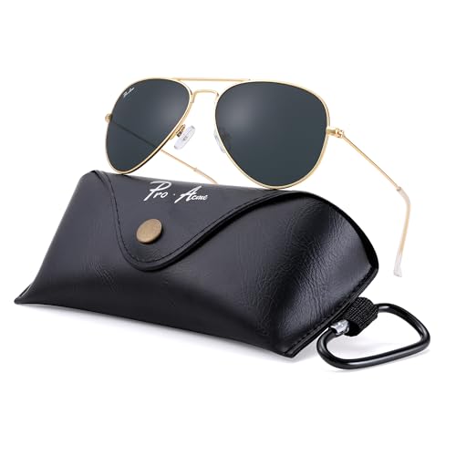 Pro Acme Small Aviator Sunglasses Glass Lens, Classic Metal Frame UV400 Protection for Men Women, 52MM