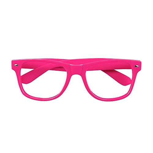 Boland - Partybrille 02641 - Óculos nerd, rosa néon, para adultos, divertidos, óculos de plástico, dos anos 80, festa temática, carnaval, Halloween, sólido, cor, tamanho único (02641)