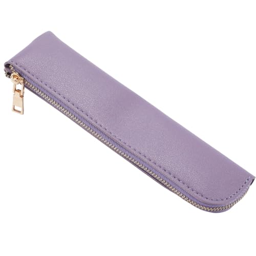 Image of GORGECRAFT PU Leather Case Slim Design Soft Small Aesthetic Pen Pouch Storage Bag Solid Color Portable Zipper Cosmetic Bag for Pen Markers Gifts (Plum)