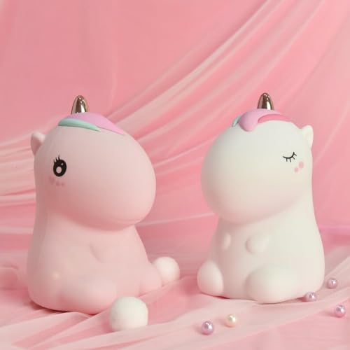 Image of Desidiya Silicone Unicorn Night Light Rechargeable Led Lamp with 7-Color Breathing Modes, Touch Sensor Control- Perfect Decoration for Kids Bedroom Decor, Gifts Baby, Children, (White)