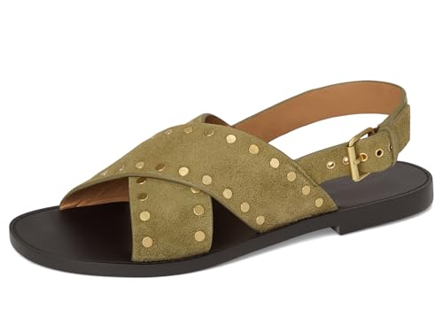 Image of Madewell, Women, The Tuley Crossover Sandal in Suede, Aged Olive, 5.5, Medium