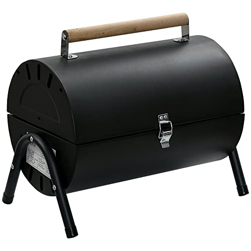 Outsunny Barbacoa De Carbón Portátil Barbacoa Sobremesa Con 2 Parrillas Cocina Con Asa Y Cierre Para Asar Picnic Camping Fiesta 42X29X45 Cm Negro