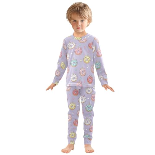 Pajama Sets Long Sleeve Cute Donut Cat Pattern Soft Comfy Sleepwear 2 Piece PJS 3-8T2