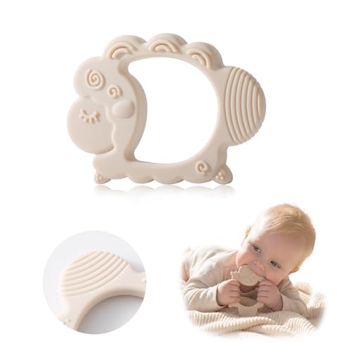 Moonkie Teething Toy, Safe &amp; Easy to Hold BPA Free Silicone Baby Soothing Teethers, Prevent Finger Sucking Teether Toys Best for Babies 0-6 6-12 Months (Sheep Shifting Sand)