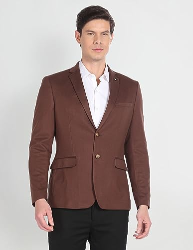 Image of Arrow Men's Red Textured Notch Collar Long Sleeve Formal Polyester Slim Fit Blazer