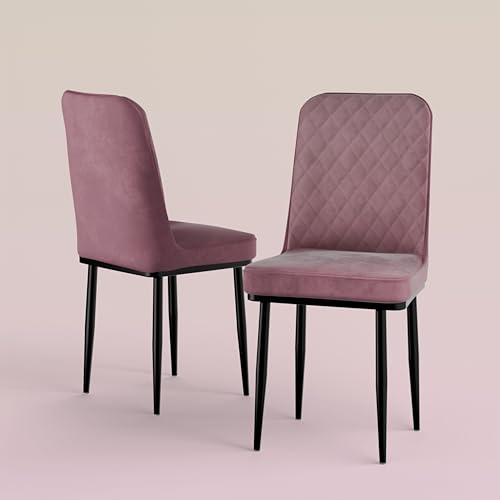 Image of IKON Premium Velvet Dining Chair with Cushioned Seat & Metal Legs | Premium Accent Chair for Living Room, Bedroom & Balcony | D.I.Y (Cloud Pink)