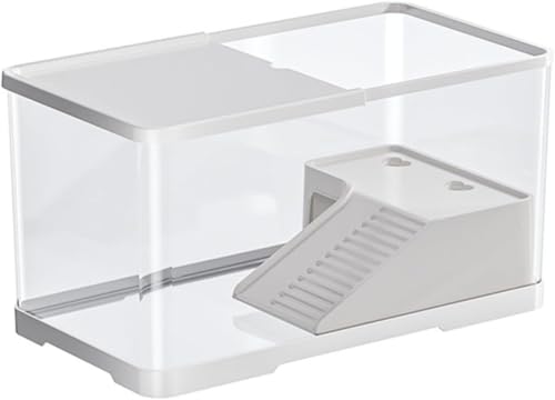 uuClub亀の飼育ケース 亀 水槽 大きい カメ用水槽 初心者セット 透明 軽量 両生飼育箱 亀ケージ 脱出防止 亀の楽園 亀 リクガメ 半水棲ガメ ボックス 排水孔 耐久性 爬虫類 両生類用 カメ生息地 360°観察 (B,M)