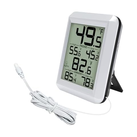 Urageuxy Refrigerator Thermometer, Waterproof Digital Fridge Freezer Room Thermometer Wired with Large LCD Display and Max/Min Record Function Cover