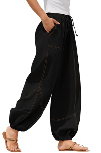 ZAFUL Women Casual Linen Pants Lightweight Drawstring Elastic Waist Lounge Linen Summer Fall Pants with Pockets