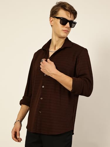 Image of Thomas Scott Men's | Solid | Textured Fabric | Full Sleeve | Regular Fit | Polyester-Blend | Spread Collar | Casual Shirt