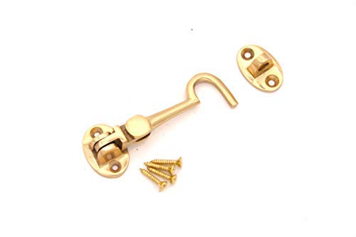 Infinity Decor 3" Polished Brass Cabin Hook & Eye Silent Catch/Latch/Holder/Back Gate/Shed/Patio Door