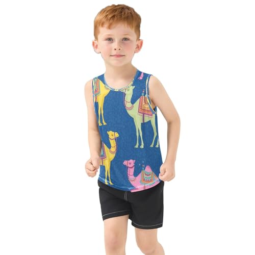 Colorful Camels on Blue Boys Tank Top Sleeveless T-Shirt Athletic Tank Tops 3-15T4