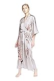 KIM+ONO Silk Kimono Robe Long - Handpainted Cherry Blossom - Dream (Grey)