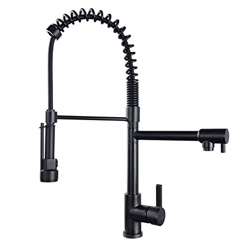 SHAMANDA Commercial Pre-Rinse Kitchen Faucet, High Arc Kitchen Sink Faucet with Pull-Out Spring Spout and Pot Filler, Matte Black, L40001-7 - Thumbnail 3