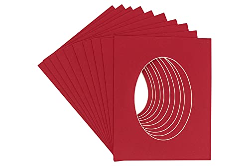 CountryArtHouse Deep Red Acid Free 24x36 Oval Picture Frame Mat with White Core Bevel Cut for 20x30 Pictures - Fits 24x36 Frame - Pack of 10 Matboards