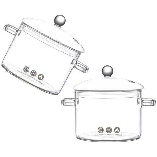 OSALADI Ollas de Vidrio para Cocinar 1500ml Resistentes al Calor, Transparentes, 2 Unidades, Batería de Cocina para Sopa y Fideos Instantáneos, Utensilios de Cocina para Hogar y Reuniones