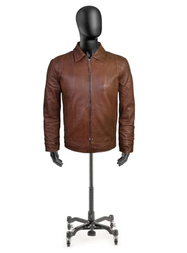 Men's Brown Real Lambskin Leather Jacket, Black2
