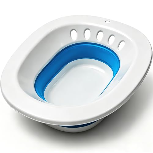 Pochik Sitz Bath for Toilet Seat, Sitz Baths for Hemorrhoids and Postpartum Care, Yoni Steam Seat, Collapsible Basin for Epsom Salt Soak, Sits Bath Kit for Women - Cerulean