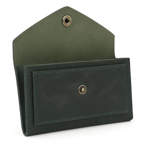 Green Leather Money Bag Wallets for Women - Handcrafted Leather Cash Envelopes for Budgeting Binder - Currency Holder Money Bag for Cash, Money Organizer for Cash Travel Purses for Women
