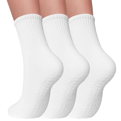 3 Pairs Pilates Socks with Grips for Women Non Slip Grip Socks for Yoga Barre Hospital Workout