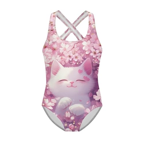 Image of WELLFLYHOM Girls Swimsuit 5-14 Cross Back Swimwear Full Coverage One Piece Bathing Suit Sleeveless Beachwear