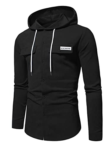 Yamekaer Men Casual Drawstring Hooded Corduroy Light Jacket #TOP26