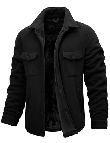 heekpek Chaqueta Hombre Invierno Camisa Franela Leñador Cazadora Forrada Termica Chaquetas para Hombre con Bolsillos, Negro, XXL