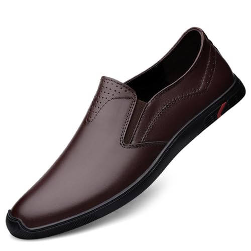 Mens Formal Shoes Dress Oxford Burnished Leather Fashion Slip On Pointed Toe Prom Wedding Tuxedo Slip Resistant Block Heel Anti-Slip Rubber Sole Shoe