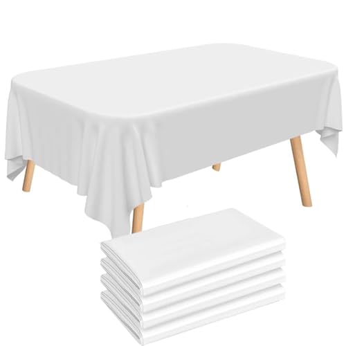 Mineup 4 Nappes Jetables, 137 x 274 cm Nappe Intissé Blanche, Nappes Imperméable en PEVE, Nappe rectangulaire pour fête, Anniversaire, Mariage, Baby Shower
