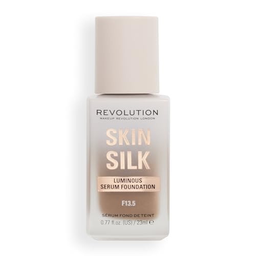 Revolution Beauty London, Skin Silk Serum Foundation, Light to Medium Coverage, Lightweight & Radiant Finish, Contains Hyaluronic Acid, F13.5 Dark Skin Tones, 0.77 fl oz