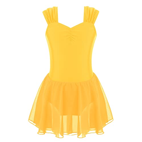 dPois Enfant Fille Académique Justaucorps Danse Classique Tutu Ballet Robe Patinage Artistique Robe Danse Latine Body Yoga Tenue Danse Contemporaine Gymnastique 3-16 Ans H Jaune 14 Ans Cover