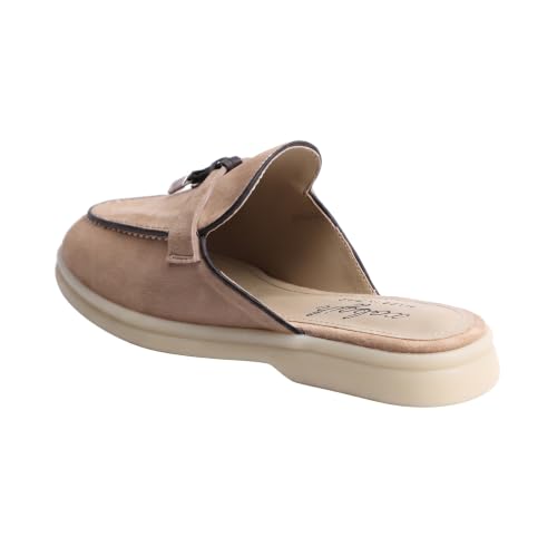 Image of XOBZJH Designer Women's Mules Flat Heel - Suede Leather Flats with Tassel Detail, Comfortable Slip-On Backless Loafers,Casual & Work Shoes
