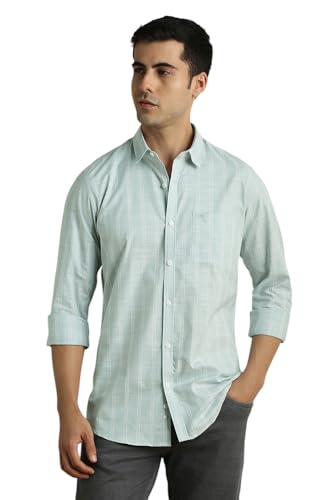 Image of Peter England Men's Cotton Slim Fit Distant Striped Casual Shirt | Full Sleeves, Office Wear
