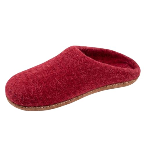 HAUSSIMPLE Wool Felt Mule Slippers for Women & Men Handmade 100% Natural Wool Backless House Shoes with Premium Suede Sole Warm Breathable Indoor Slip-On (Red Clogs 8.5 Women/6.5 Men)