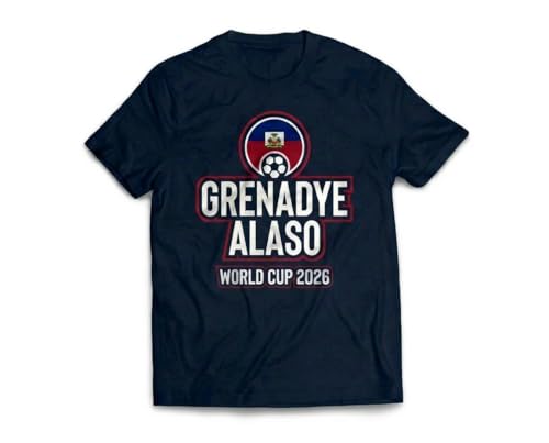 Haiti Soccer Cup 2026 Graphic T-Shirt - Grenadye Alaso Football Fan Unisex Classic Fit Graphic Tee (Navy Blue) (US Alpha Large Regular Regular)