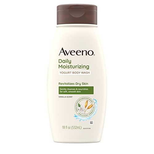 Aveeno Daily Moisturizing Yogurt Body Wash with Soothing Prebiotic Oat & Vanilla Scent, Gentle Daily Body Cleanser Nourishes Dry Skin With Moisture, Paraben, Soap & Dye-Free, 18 fl. oz (Pack of 3)