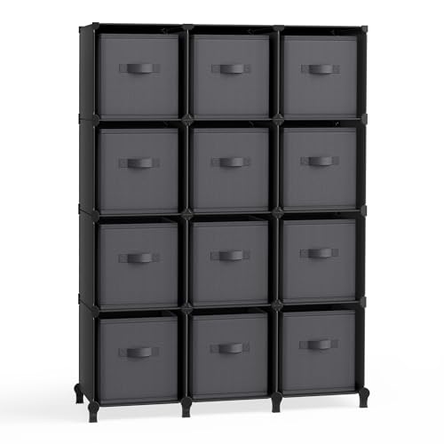 SONGMICS Cube Storage Organizer with Storage Boxes, Set of 12-Cube Organizer, 12 Collapsible...