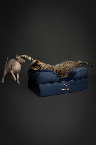Image of NOAH & PAW Small Dog Bed, 20x15x8 Inch, Cat Bed for Indoor Cats, Orthopedic Eggshell Memory Foam Infused with Cooling Gel, Water Resistant Inner Cover Machine Washable (Denim Collection)