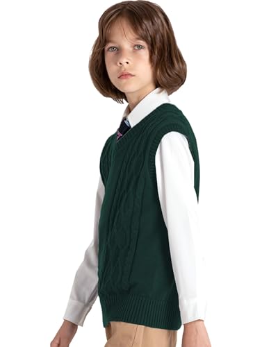 Image of JSTEX Boys Sweater Vest 100% Cotton Kids Uniform Vest V-Neck Sleeveless Knit Pullover for Boy Girls Toddler Size 4-14