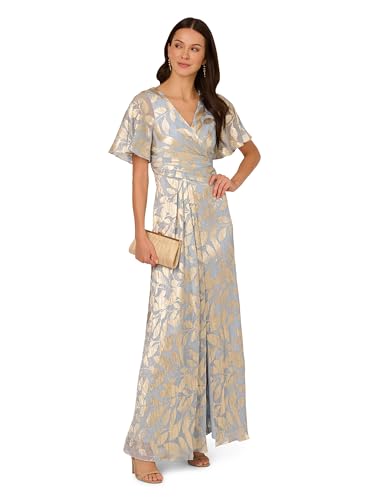 Adrianna Papell Women's Foil Leaf Draped Gown4