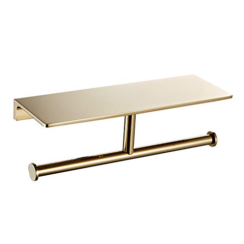NSODOO Double Roll Toilet Paper Holder with Solid Brass Shelf and Superior Hotel Style Toilet Paper Dispenser, Save Storage