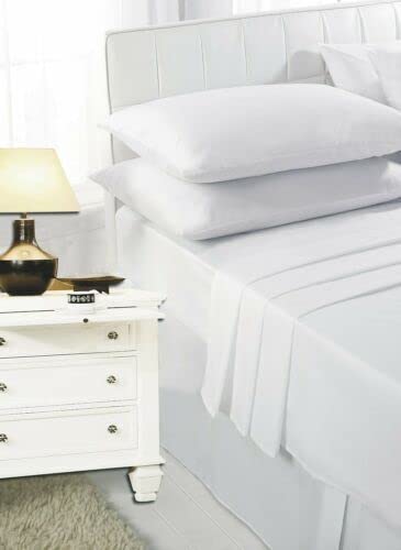 L S U Extra Deep Fitted Sheet 16-Inch (40cm) Depth with Two Pillowcases Soft Fabric Wrinkle-Resistant Poly-Cotton Bed Sheets - Available in 22 Colors (WHT SK + PP)