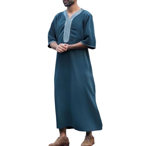 Hombres Caftán Largo, Camisa Manga Larga Abaya Arabic Robe, Camisón Tradicional Ramadán Batas Taiji Ropa Musulmana Vestidos Étnicos Maxivestido Caftán Ropa de Oración para Hombres, 01 verde., S