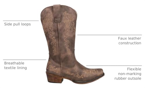 Image of Roper Women's Riley Scroll Western Boot - 12 inch Shaft - Vintage Boots, Snip Toe Boots, Flexible TPR Outsole & Padded Insole