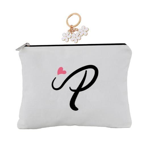 A-Z Embroidered letter combination cosmetic bag，Personalized Present Bag,cute Makeup Bag, Suitable for Wedding, Birthday, Holiday, is a Great Gift for Women, Mom, Teachers, Friends, Bridesmaids (P)
