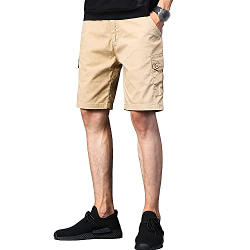Men's Classic Cargo Stretch Short Relaxed Fit Outdoor Shorts Comfortable Pockets Work Short Pants (Khaki,5X-Large)