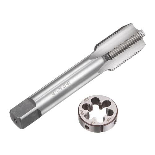 QUARKZMAN Set di 2 Pezzi Rubinetti e Matrici, Maschio Filettatore 7/8-14 UNF e Fresa Rotonda, Kit di Maschio e Fresa per Riparazione Filettature Dadi Viti Bulloni