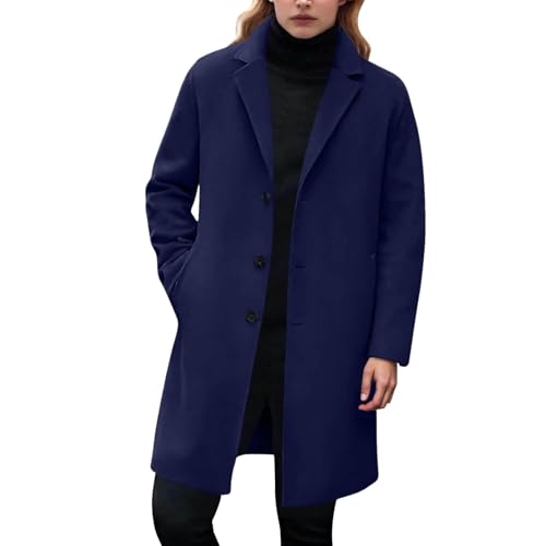 Manteau long style trench d'hiver classique chaud avec grand col dentelé