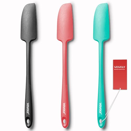 3-Pack Silicone Jar Spatulas, Vovoly Small Seamless Design Rubber Scraper with Stainless Steel Core, Heat Resistant and Non-Stick Mini Spatula for Jars and Blenders, BPA Free,11 IN, Assorted color