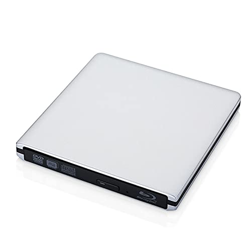 OYZY BLU-Ray De Aluminio DVD Unidad, Externa Ultra Delgada USB 3.0 Quemador De BLU-Ray BD-RE CD/DVD RW Quemador 3D 4K Disco BLU-Ray para PC De Windows por Computadora Portátil (Color : Silver)